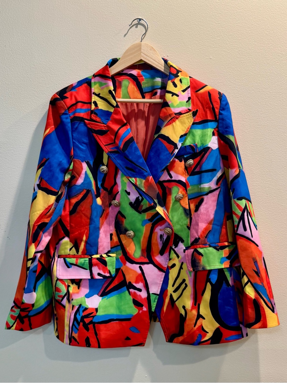 Vibrant Neon Modern Bright Colorful Double-Breasted Statement Blazer Jacket